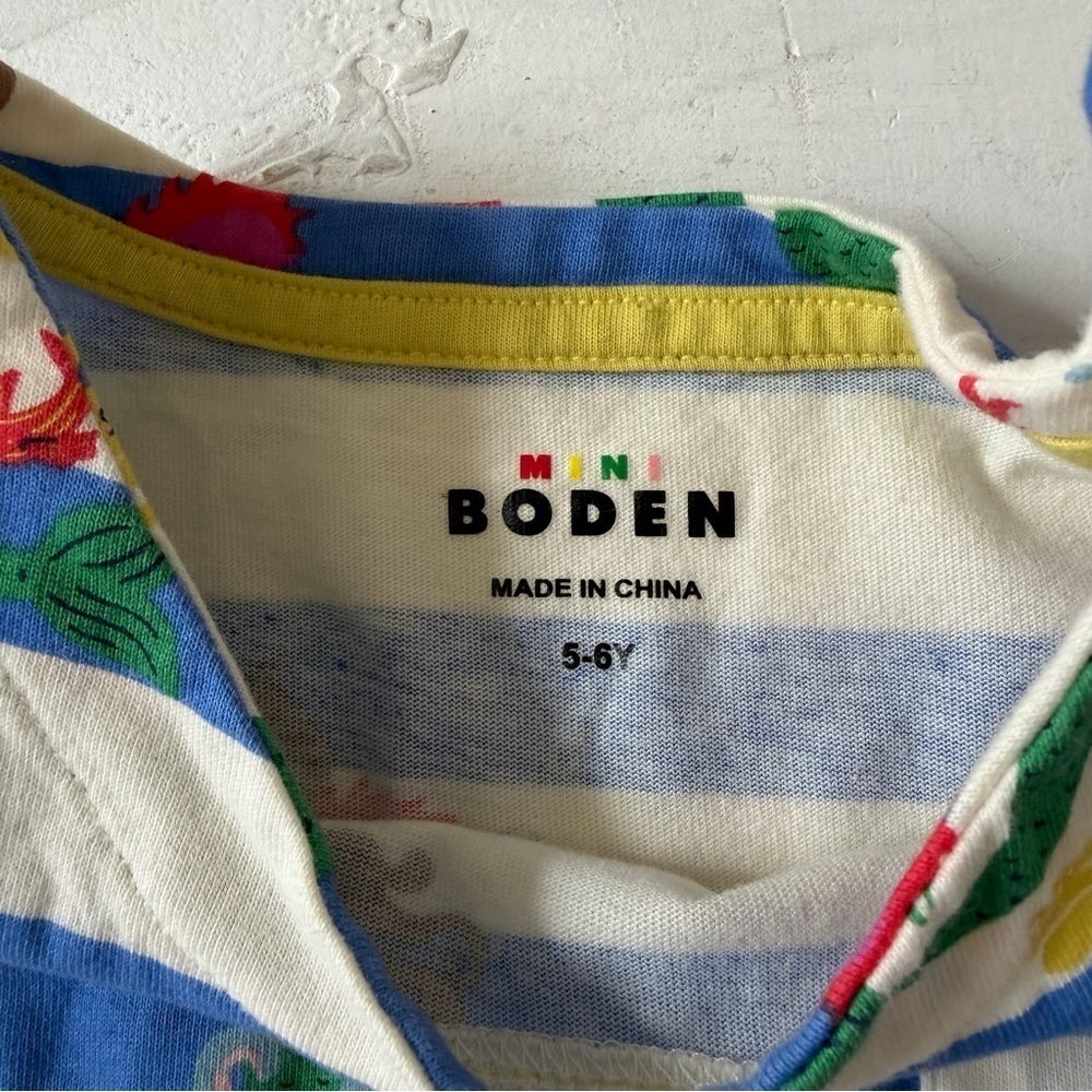 Mini Boden Kids' Print Cotton Jersey Dress Surf Blue Mermaid Stripe Size 5/6 - Picture 4 of 6